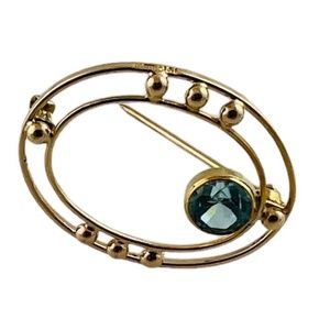 10K Yellow Gold Open Oval Blue Zircon Brooch #15684